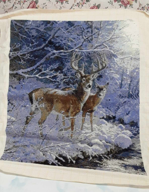 Cross-stitch large STAG and DOE is a beautiful finished Bulgarian gobelin, Needle Point unframed